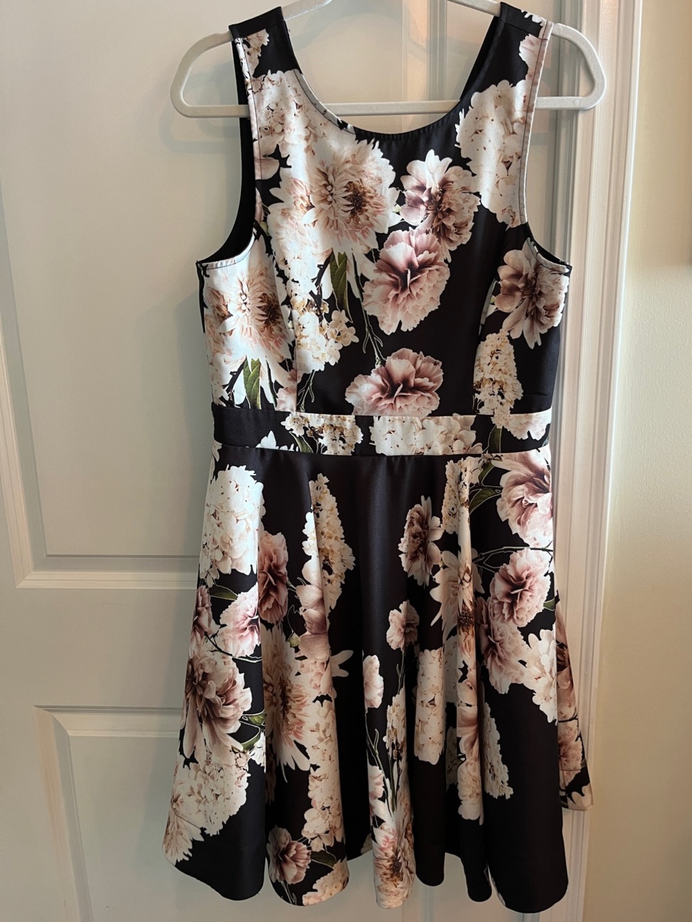 Dotti Black Midi Dress with Blush and Cream Floral Print